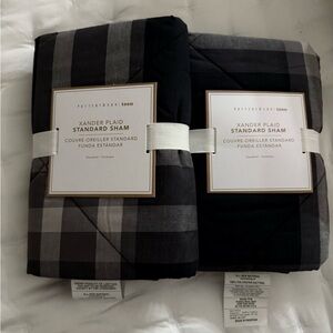 Lot 2 Pottery Barn Xander Plaid Standard Shams in Black